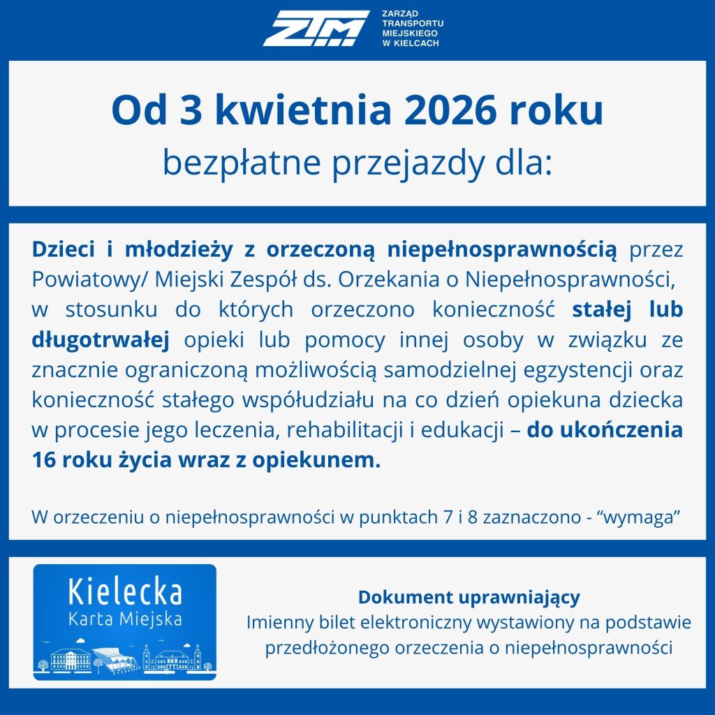 Bezpłatne przejazdy Od 03.04.2026 dla